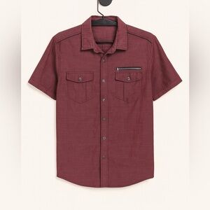 Rock & Republic Men’s Burgundy Button Up Shirt Sz. Small Casual Short Sleeve EUC